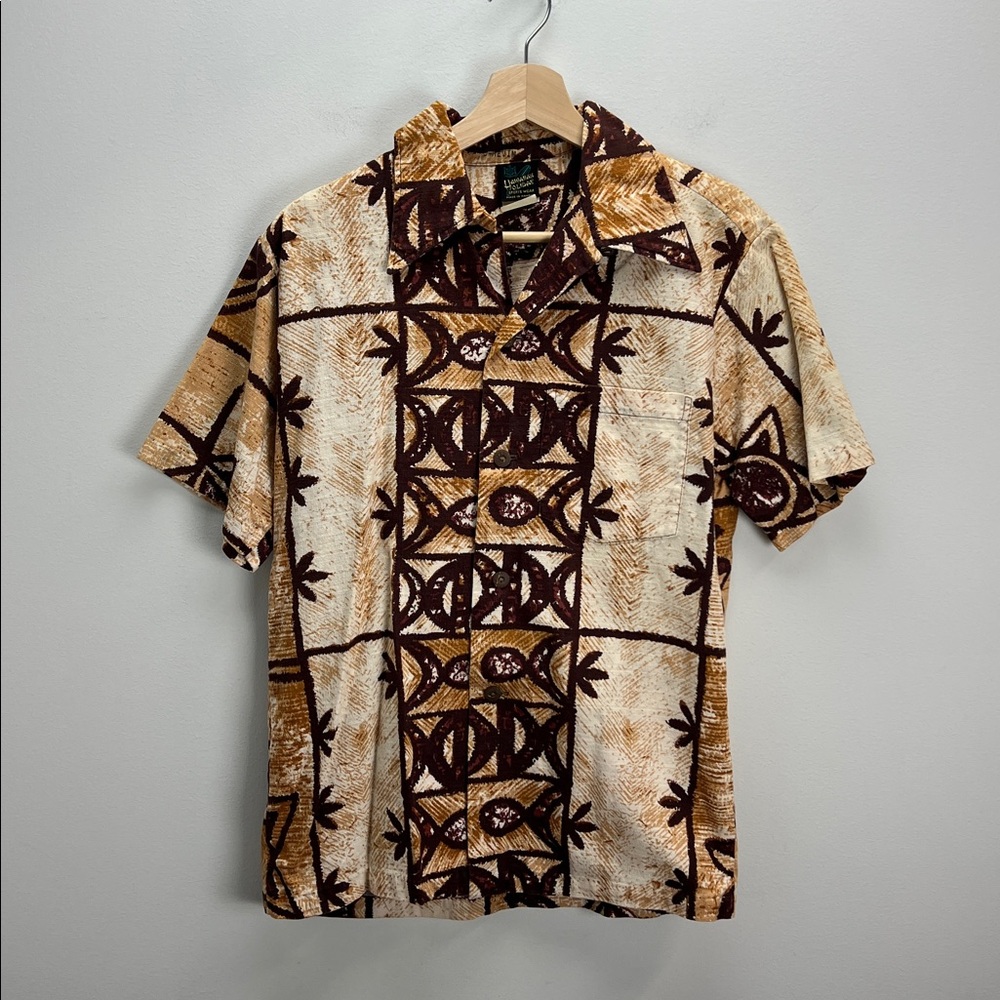 Vintage 50s 60s Hawaiian Holiday Loop Collar Printed Shirt Button Down Medium